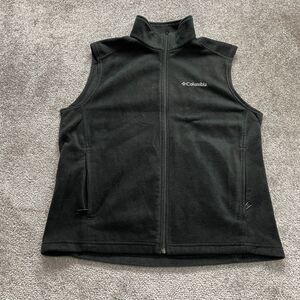 Columbia Fleece Jacket Vest Mens Medium Black Full Zip Pockets High Neck Outdoor